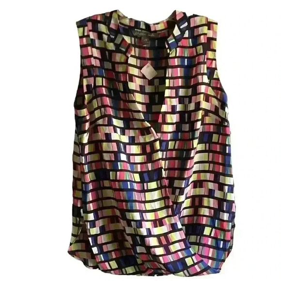 Charlie Jade Multi-Colored Geometric Print 100% Silk Tank Top Size S/ P Soft - Picture 1 of 14